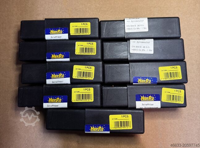 4 roughing cutters, 9 end mills HSS new Ø 25  