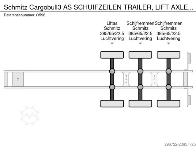 Sliding tarpaulins Schmitz Cargobull 3 AS SCHUIFZEILEN TRAILER, LIFT AXLE, TAIL LIFT
