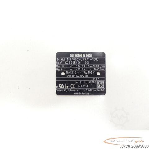 Control unit Siemens 1FT7062-5WK71-1DG5 Synchronmotor SN:YFBD32508506001 - ! -