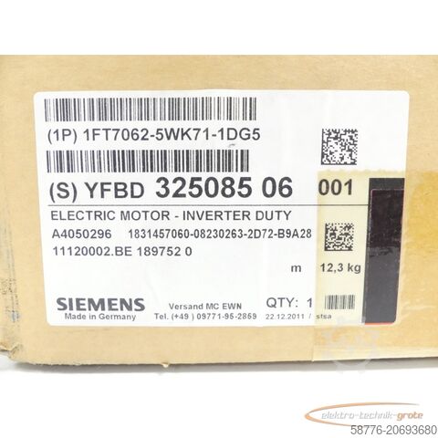 Control unit Siemens 1FT7062-5WK71-1DG5 Synchronmotor SN:YFBD32508506001 - ! -