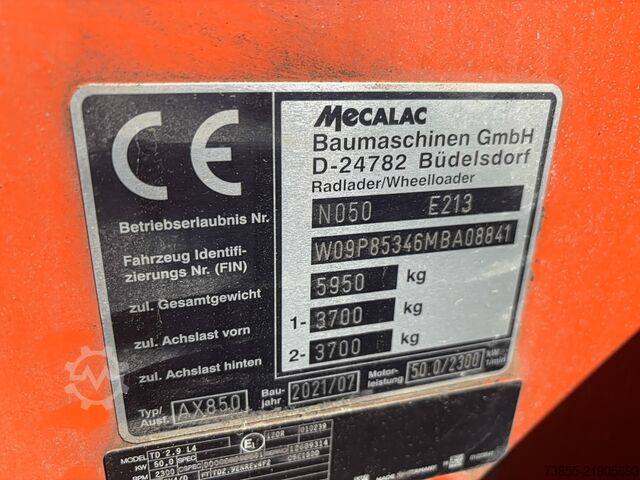 Wheel Loader Mecalac Ax 850 with forks and loader-bucket