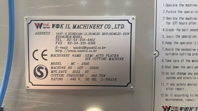 WOOKIL MEGACUT MC-2500 Die Cutter WOOKIL MC-2500