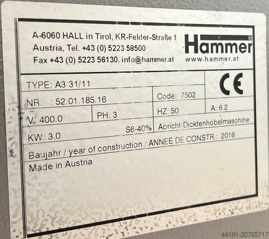 Abricht-/Dickenhobel Hammer A3 31/11 Hammer A3 31/11