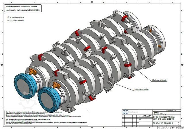 Set of crushing shafts NEW manufactured PRT Schredderwellen Hammel Arjes Lindner Pro