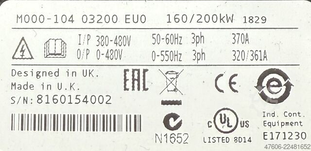 Frequency converter 200kW Control Techniques Unidrive M000-104 03200 EU0