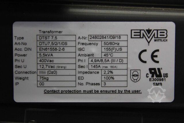 Transformatoren 5,5 kVA 2 Stück EMB Wittlich 2x DTST 7,5