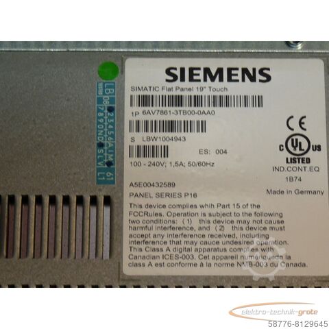 Component Siemens 6AV7861-3TB00-0AA0 Simatik Flat Panel - gebraucht Top Zustand -