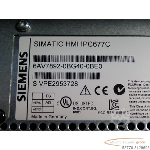 Component Siemens 6AV7872-0BC20-0AA0 Simatik Panel PC 677B SN: 001B1B82F183  gebraucht - TOP Zustand