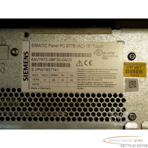 Component Siemens 6AV7872-0BF30-0AC0 Simatik Panel PC 677B SN: VPW7857741 gebraucht - TOP Zustand