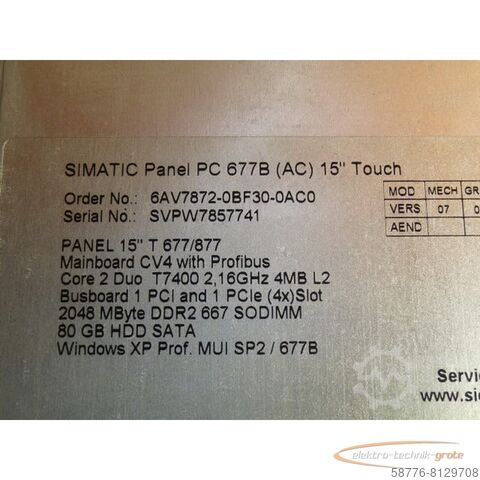 Component Siemens 6AV7872-0BF30-0AC0 Simatik Panel PC 677B SN: VPW7857741 gebraucht - TOP Zustand