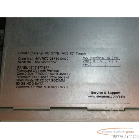 Component Siemens 6AV7872-0BF30-0AC0 Simatik Panel PC 677B SN: VPW7857748 gebraucht - Top Zustand -