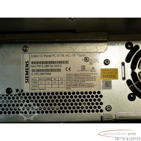 Component Siemens 6AV7872-0BF30-0AC0 Simatik Panel PC 677B SN:VPC3857694 gebraucht - TOP Zustand