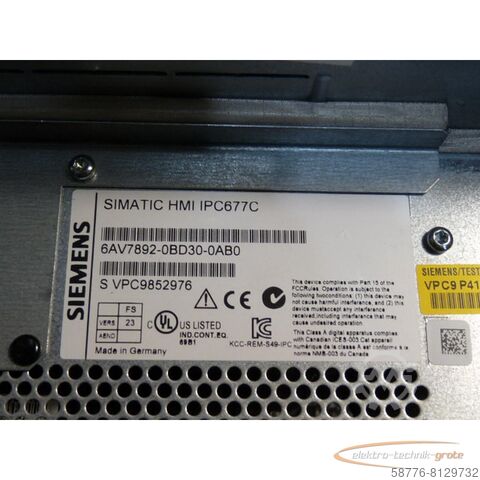 Component Siemens 6AV7892-0BD30-0AB0 Simatik HMI IPC 677C SN: VPC9852976  gebraucht - TOP Zustand