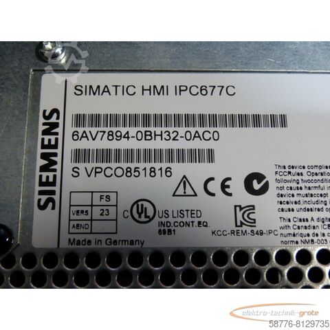 Component Siemens 6AV7894-0BH32-0AC0 Simatik HMI IPC 677C SN:VPC0851816  gebraucht - TOP Zustand