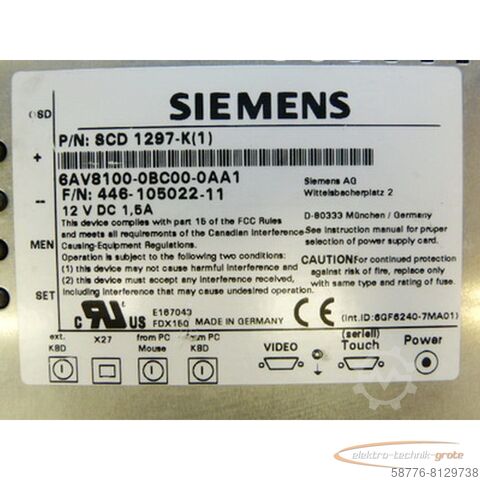 Component Siemens 6AV8100-0BC00-0AA1 LCD Monitor