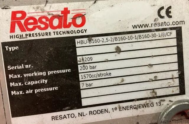 Gas high-pressure workshop testing Resato HBU-B160