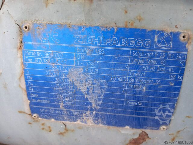 Geared electric motor, 8.5/1.4kW ZIEHL-ABEGG Rfzu180.31-2/12