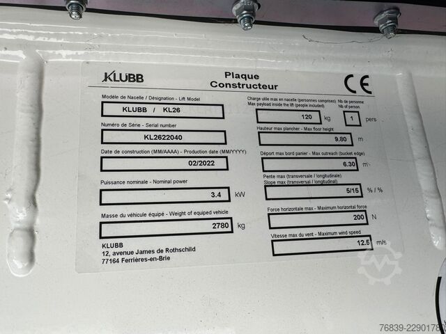 Lifting platform Renault Master Hoogwerker Klubb KL26