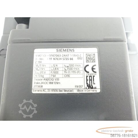 Siemens motor Siemens 1FK7063-2AH71-1RH0 - Z Motor SNYFN7634573566002 generalüberholt mit 12 Monaten Gewährleistung