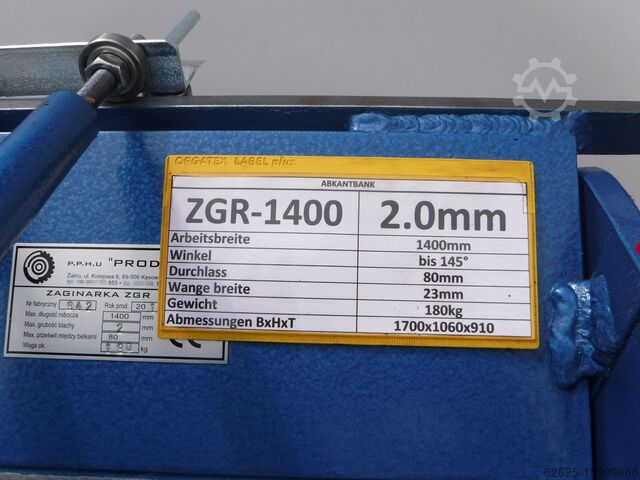 Schwenkbiegemaschine Prod-Masz ZGR1400/2,0