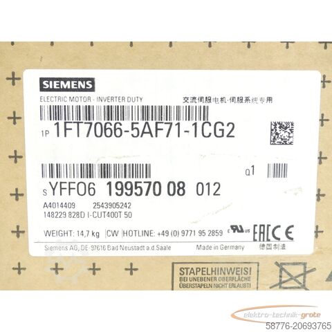 Control unit Siemens 1FT7066-5AF71-1CG2 Synchronmotor SN:YFF0619957008012 - ! -