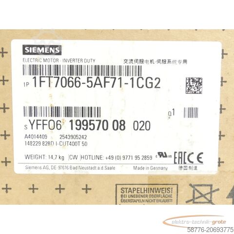 Control unit Siemens 1FT7066-5AF71-1CG2 Synchronmotor SN:YFF0619957008020 - ! -