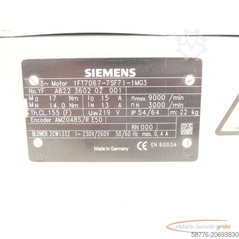 Control unit Siemens 1FT7067-7SF71-1MG3 Synchronmotor SN:YFA822360202001