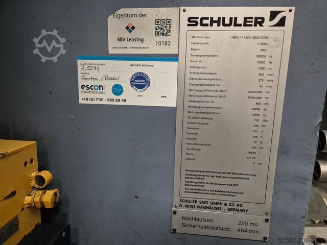 Double-column hydraulic press Schuler SMG HZPU-T 1000-2500/2100