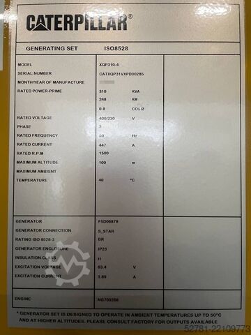 Generator set CAT XQP310 - Generator 310 kVA Stage V - DPX-18133