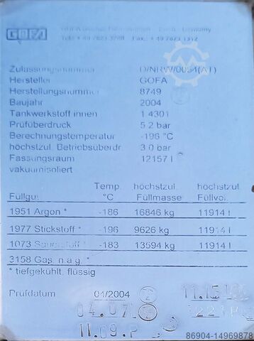 Tankanhänger Gofa gas tank trailer for oxygen, nitrogen, argon cryogenic