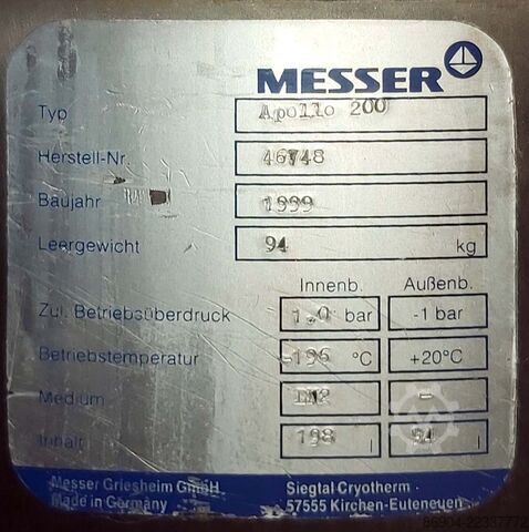 Vessel for liquid nitrogen cryogenic Messer Griesheim Dewar vessel for liquid nitrogen cryogen