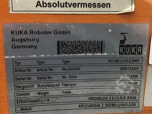 Industrieroboter KUKA KR 240 L210-2 2000 Seriennr. 912406