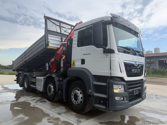 Tipper truck MAN 35.470 TGS Kipper + Kran Fassi F485 8x2