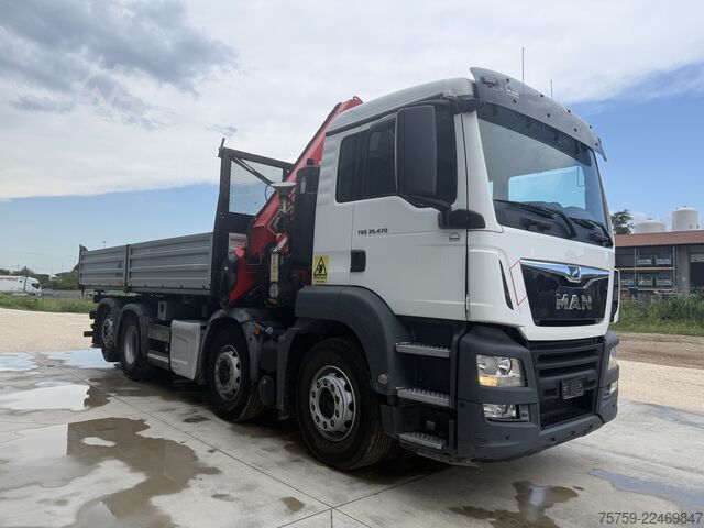 Tipper truck MAN 35.470 TGS Kipper + Kran Fassi F485 8x2