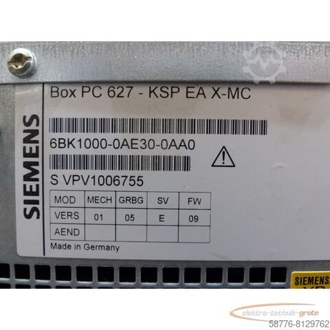 Component Siemens 6BK1000-0AE30-0AA0 Box PC 627-KSP EA X-MC SN:VPV1006755 , ohne Festplatte