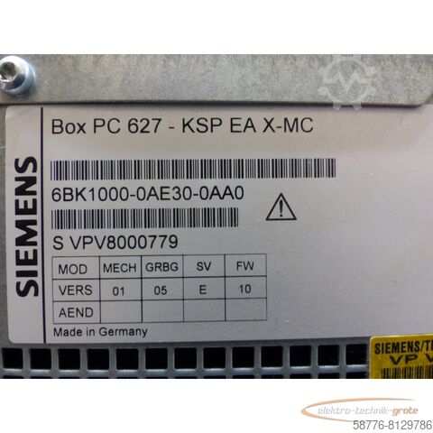 Component Siemens 6BK1000-0AE30-0AA0 Box PC 627-KSP EA X-MC SN:VPV8000779 , ohne Festplatte