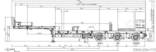 Low loader Broshuis 3ABSD / EXTENADABLE / HIAB 95 tm + JIB / ELECTR...