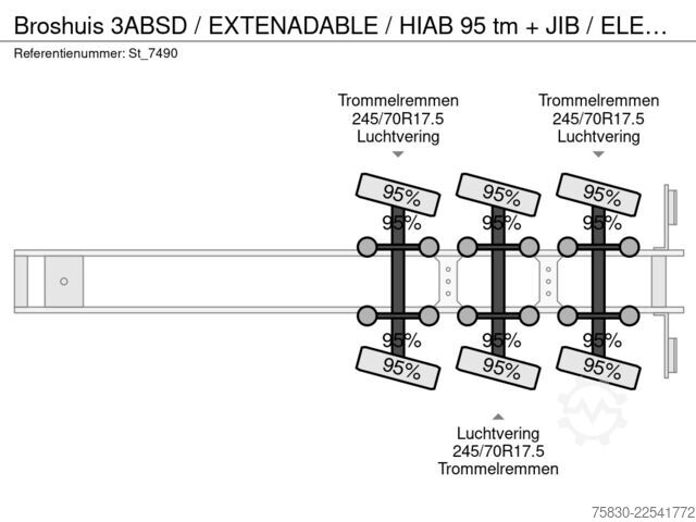 Low loader Broshuis 3ABSD / EXTENADABLE / HIAB 95 tm + JIB / ELECTR...