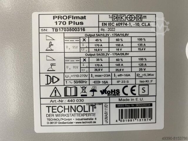 Inverter Schweißgerät zum E-Handschweißen; MMA-Schweißgerät, Inverterschweißgerät, Inverter-Schweißs Technolit Profimat 170 plus