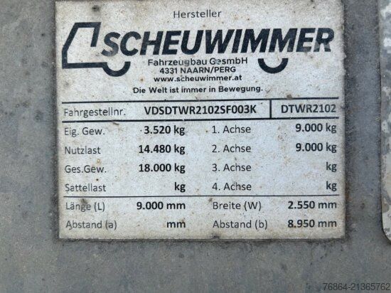 Trailer  SCHEUWIMMER DTWR2102, ABROLLHäNGER, BPW-ACHSEN,