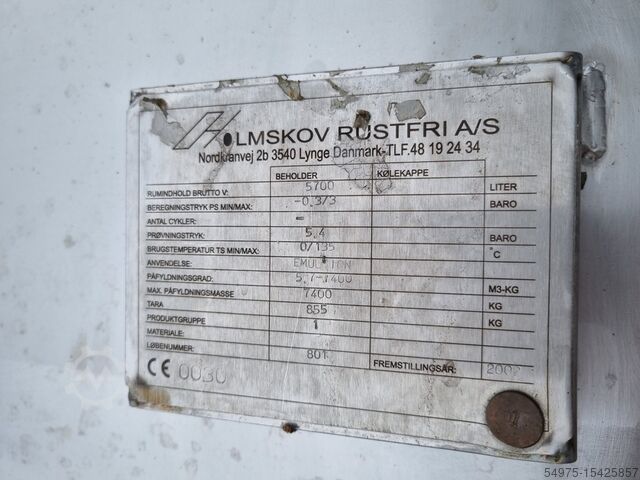 Stainless steel tank/ pressure vessel HOLMSKOV RUSTFRI A/S 2002