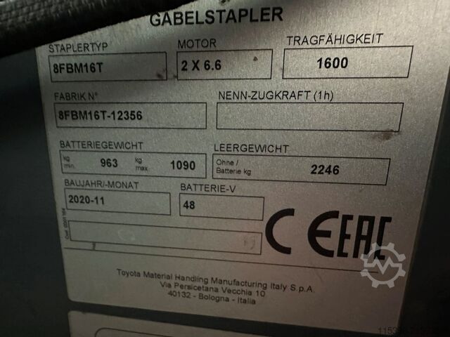 Elektro 4 Rad-Stapler Toyota 8FBM16T - FREIHUB-MAST !!!