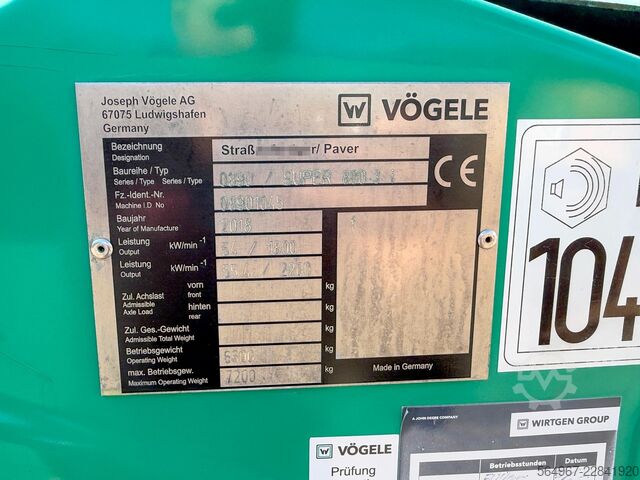 Wheeled asphalt paver Vögele Super 800-3i 55,4 kW 6500 kg