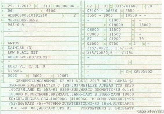 Abrollkipper MERCEDES-BENZ Antos Actros 1843 / Meiller Knick /NUR130km/FUNK