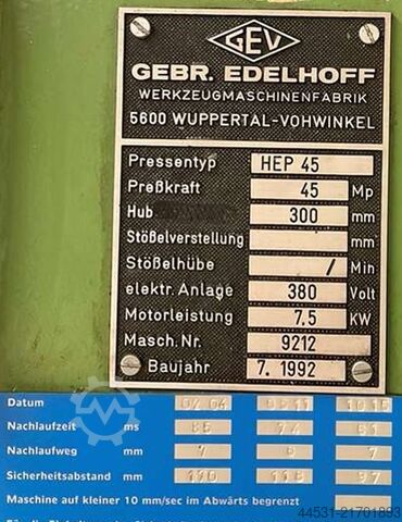 Hydraulic press Edelhoff HEP 45