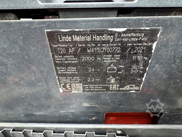 Low lift pallet truck, 2,419 operating hours Linde T20AP