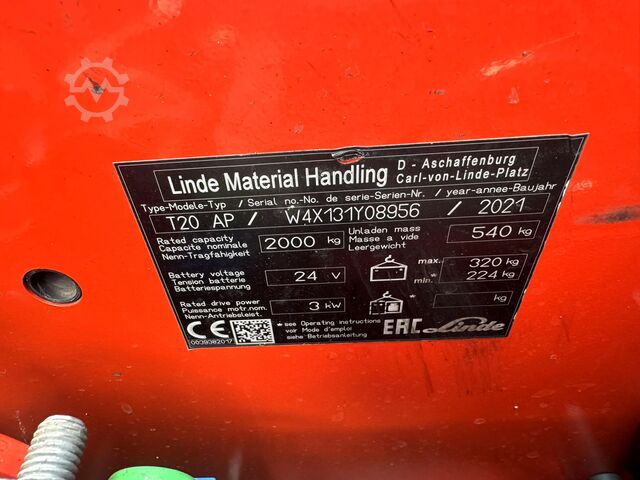 2022 service + safety inspection (UVV) valid until 09/2027, 1,801 operating hours Linde T20AP