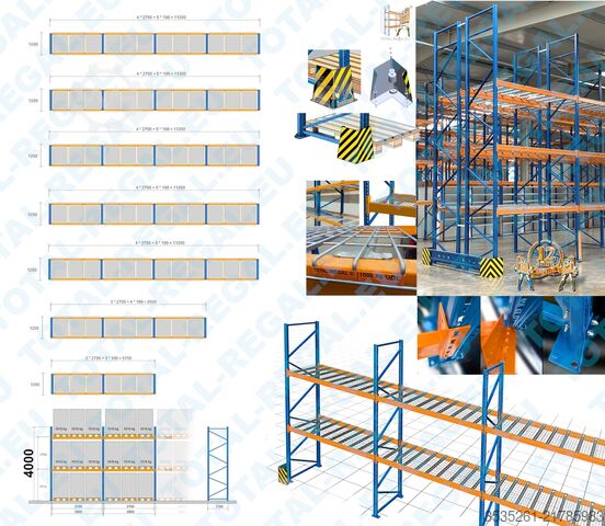 Pallet rack TOTAL-REGAL /32 Ra. 100 Trav. 150 Gitter ca.71 lfm Palettenregal 4 m hoch, 2 Eb.