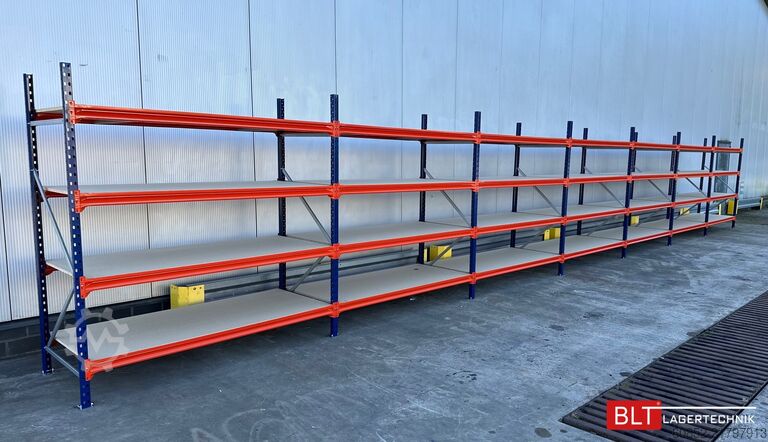 Wide span storage rack ca. 57 lfm. Weitspannregale H: 200 cm T: 80 cm , 400 kg Fachlast , 4 Ebenen
