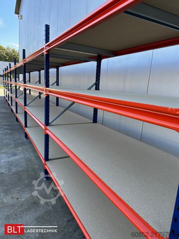 Wide span storage rack ca. 13,35 lfm. Weitspannregale H: 200 cm T: 80 cm , 400 kg Fachlast , 4 Ebenen